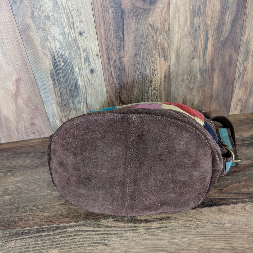 Lucky Brand Oversized Patchwork Suede Canvas Tote Vintage Adjustable Purse Bag - Picture 11 of 15